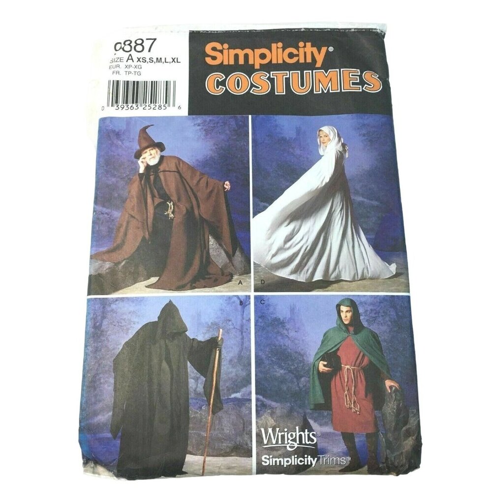 Simplicity Costume Pattern Tunic Cape Hat 9887 Size XS to XL Misses Mens u